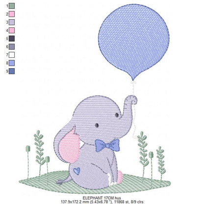 Baby Elephant Embroidery Design – Balloon Machine Pattern (Digital Download)