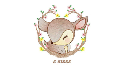 Woodland Deer Embroidery Design – Baby Animal Machine Pattern (Digital Download)