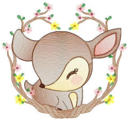 Woodland Deer Embroidery Design – Baby Animal Machine Pattern (Digital Download)