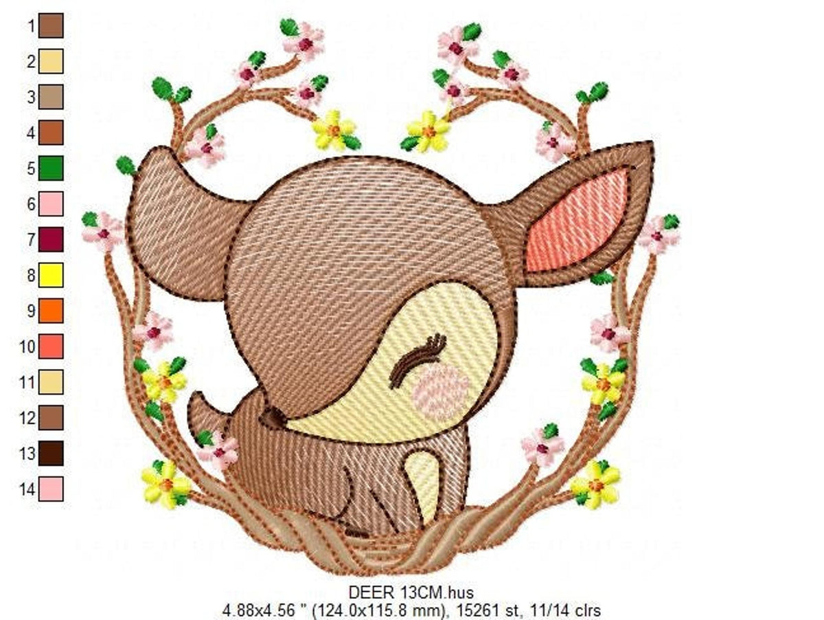 Woodland Deer Embroidery Design – Baby Animal Machine Pattern (Digital Download)