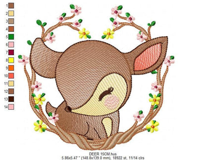 Woodland Deer Embroidery Design – Baby Animal Machine Pattern (Digital Download)