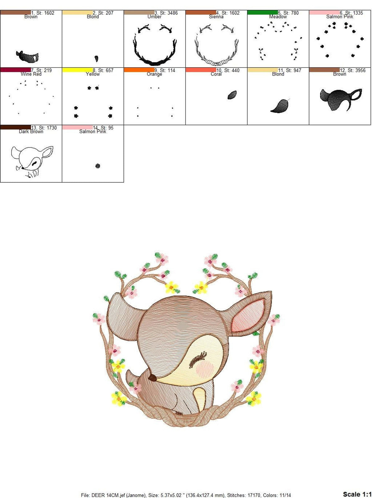 Woodland Deer Embroidery Design – Baby Animal Machine Pattern (Digital Download)