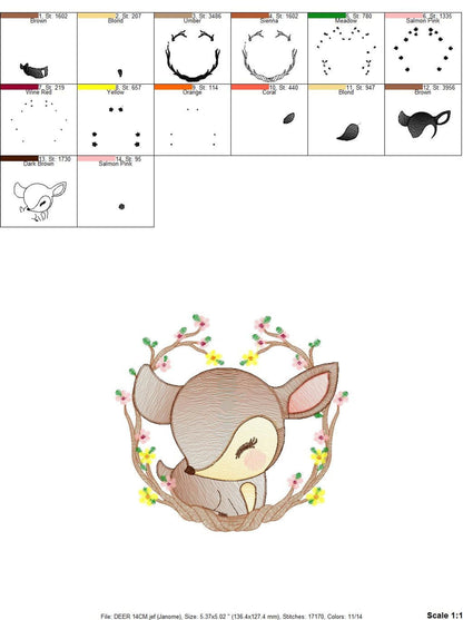 Woodland Deer Embroidery Design – Baby Animal Machine Pattern (Digital Download)