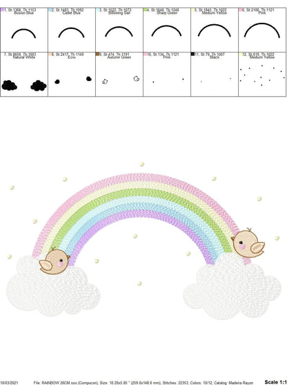 Hoop placement diagrams and stitch sequence icons, ITH baby embroidery design download instructions graphic