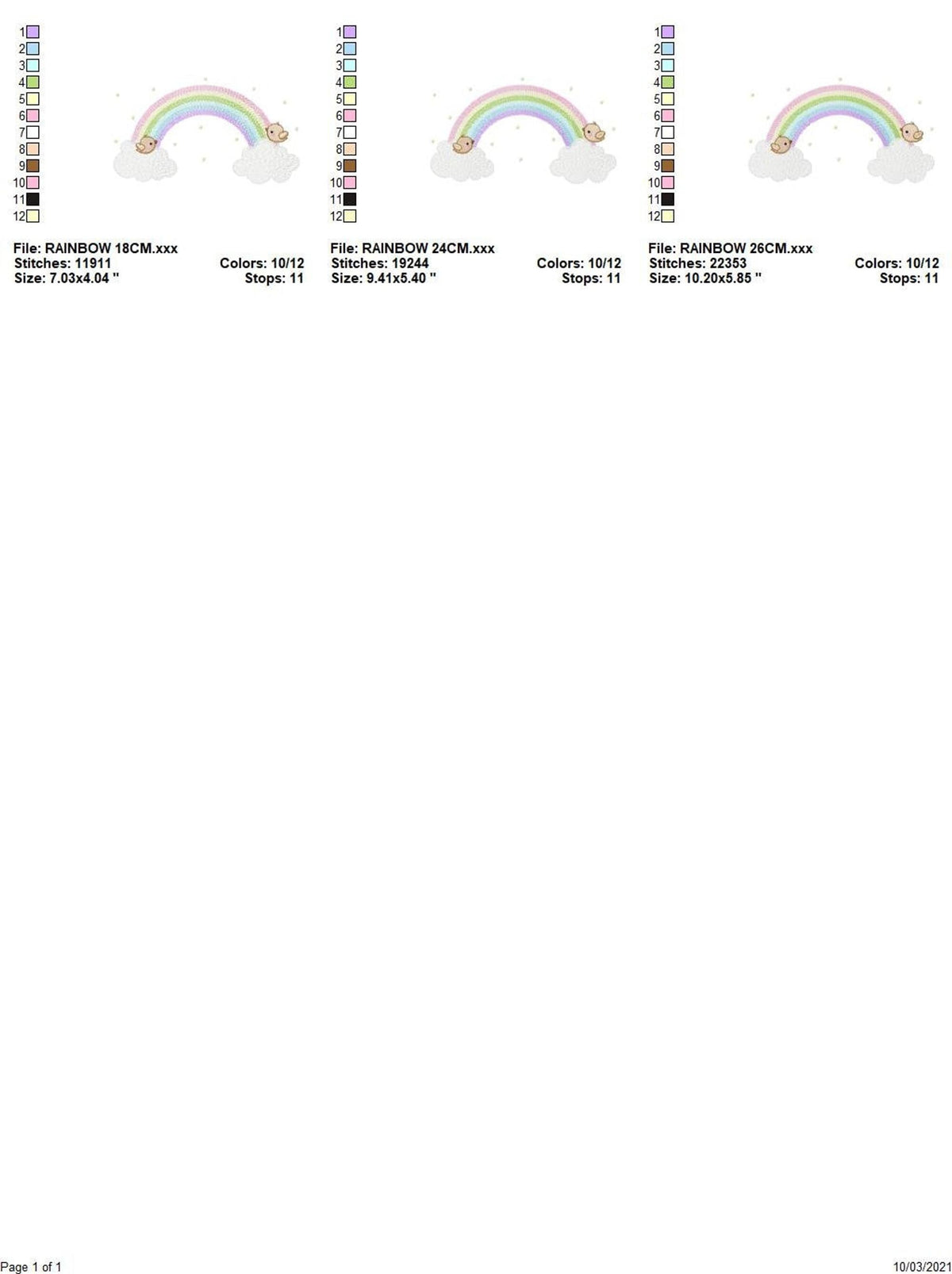 Three size thumbnails aligned, format labels and scale previews, baby pillow blanket embroidery sizing guide