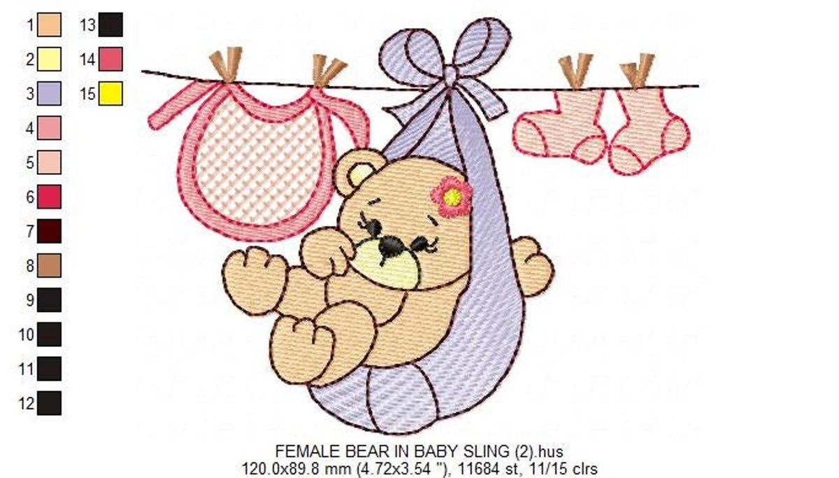 Baby Bear Clothesline Embroidery Design – Gender Reveal Machine Pattern (Digital Download)