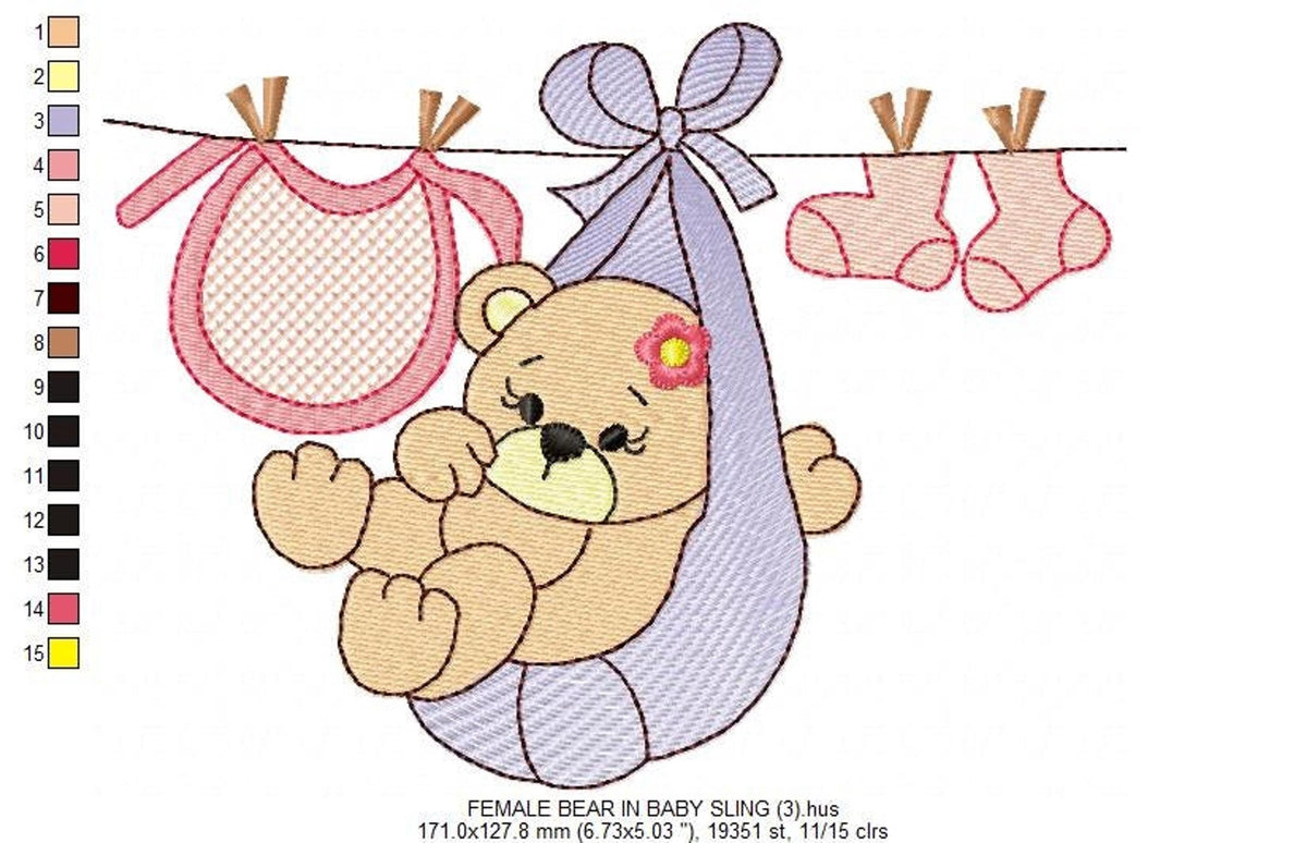 Baby Bear Clothesline Embroidery Design – Gender Reveal Machine Pattern (Digital Download)