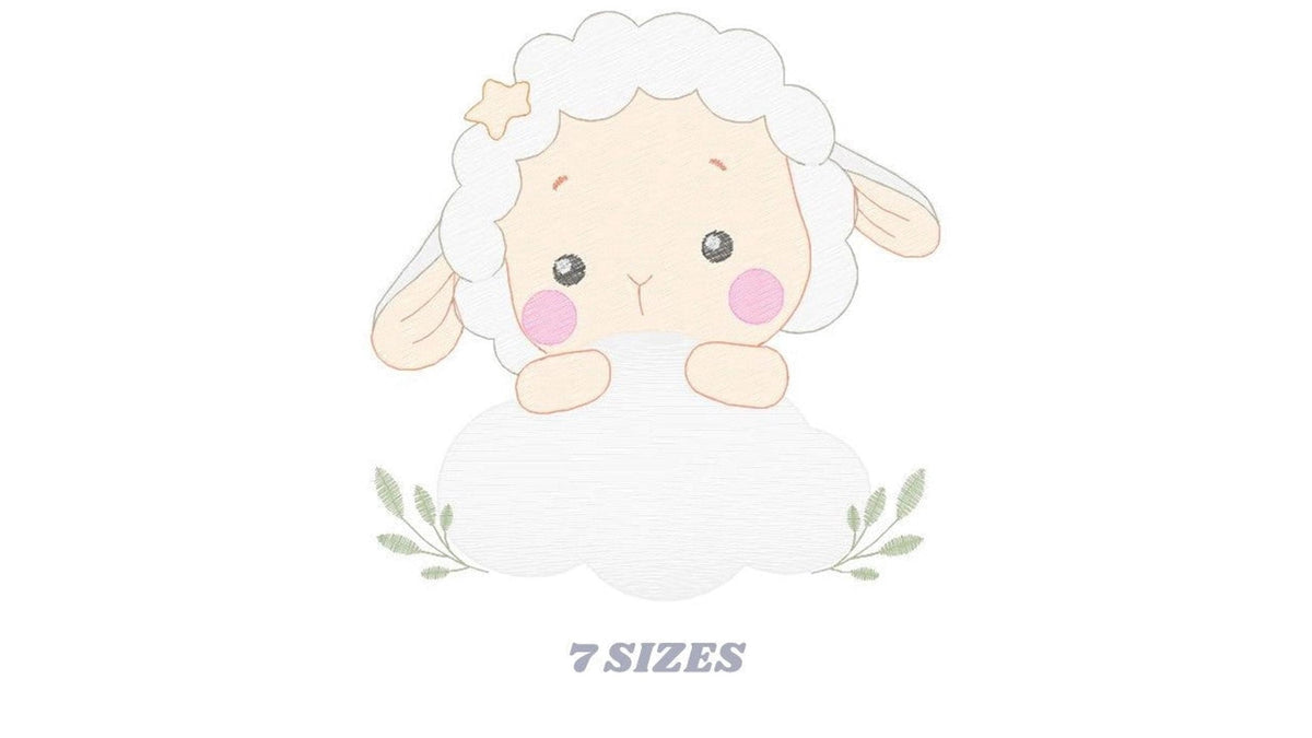 Sheep Cloud Embroidery Design – Newborn Lamb Machine Pattern (Digital Download)