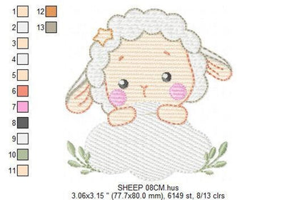 Sheep Cloud Embroidery Design – Newborn Lamb Machine Pattern (Digital Download)
