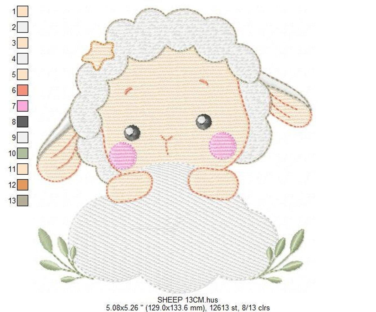 Sheep Cloud Embroidery Design – Newborn Lamb Machine Pattern (Digital Download)