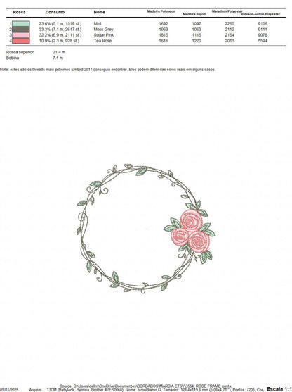 Single small wreath preview centered, delicate laurel frame with tiny pink rose at lower right, delicate floral embroidery design