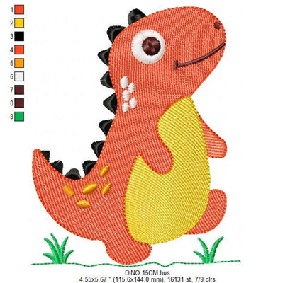 Full-size kids t rex dinosaur embroidery design, rippling fill emphasized, ideal t rex embroidery for baby clothes