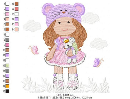Girl winter hat embroidery design, 4 inch, 5 inch hoop, machine digital file