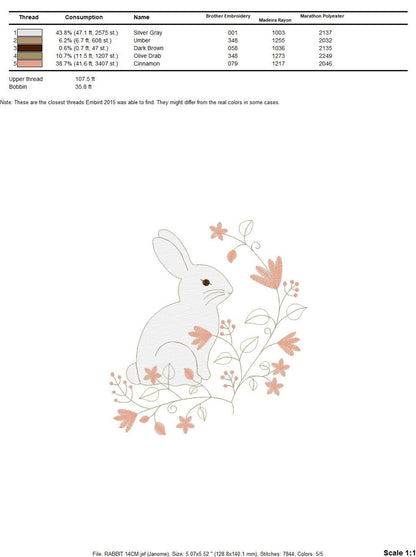 Small centered motif on white background, minimal nursery bunny embroidery, baby bunny embroidery design for machine embroidery instant download