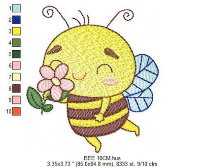Cute Bee Embroidery Design, rippled pattern, 5 sizes digital file