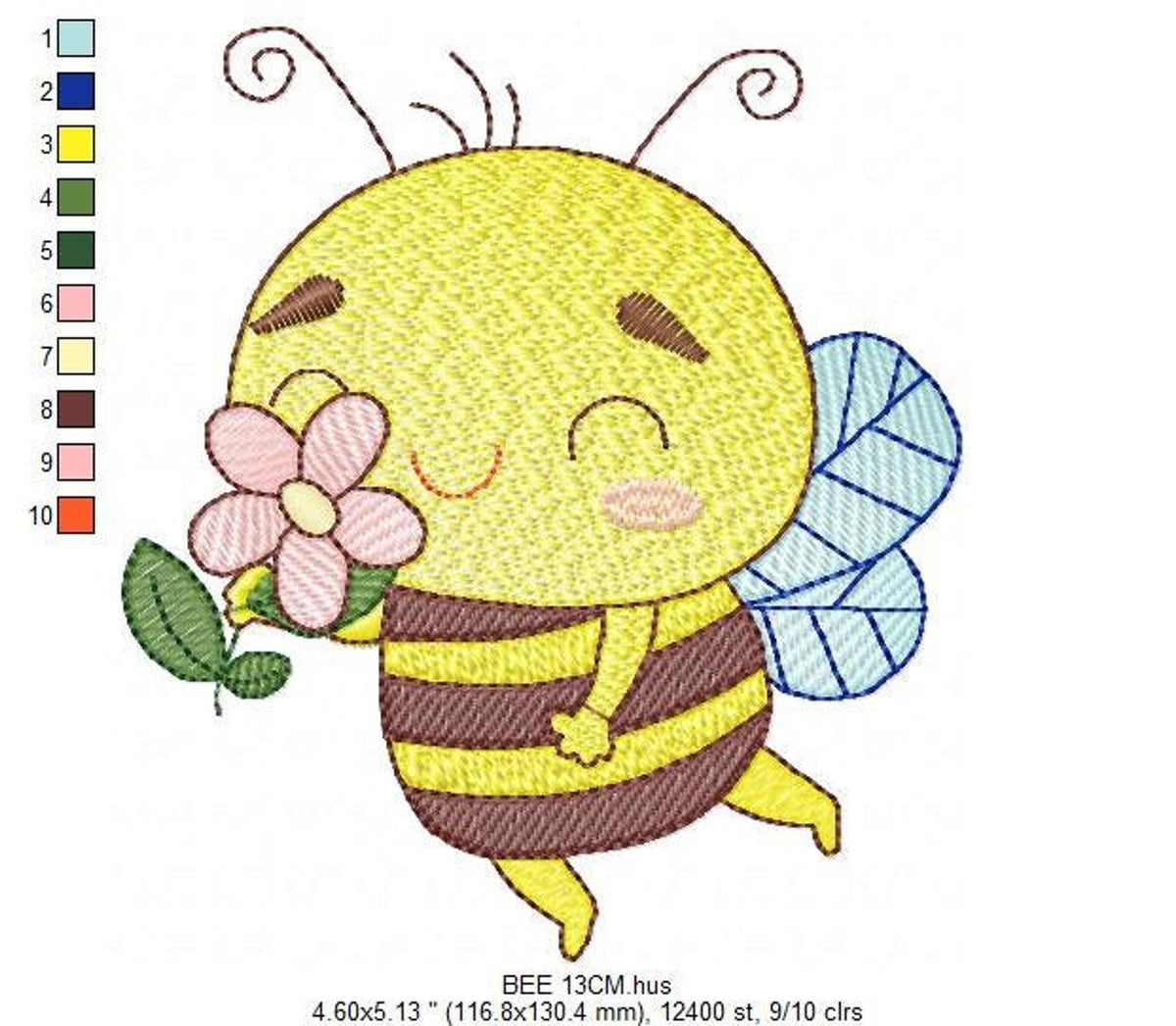 Cute Bee Embroidery Design, rippled pattern, 5 sizes digital file