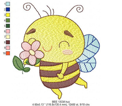 Cute Bee Embroidery Design, rippled pattern, 5 sizes digital file