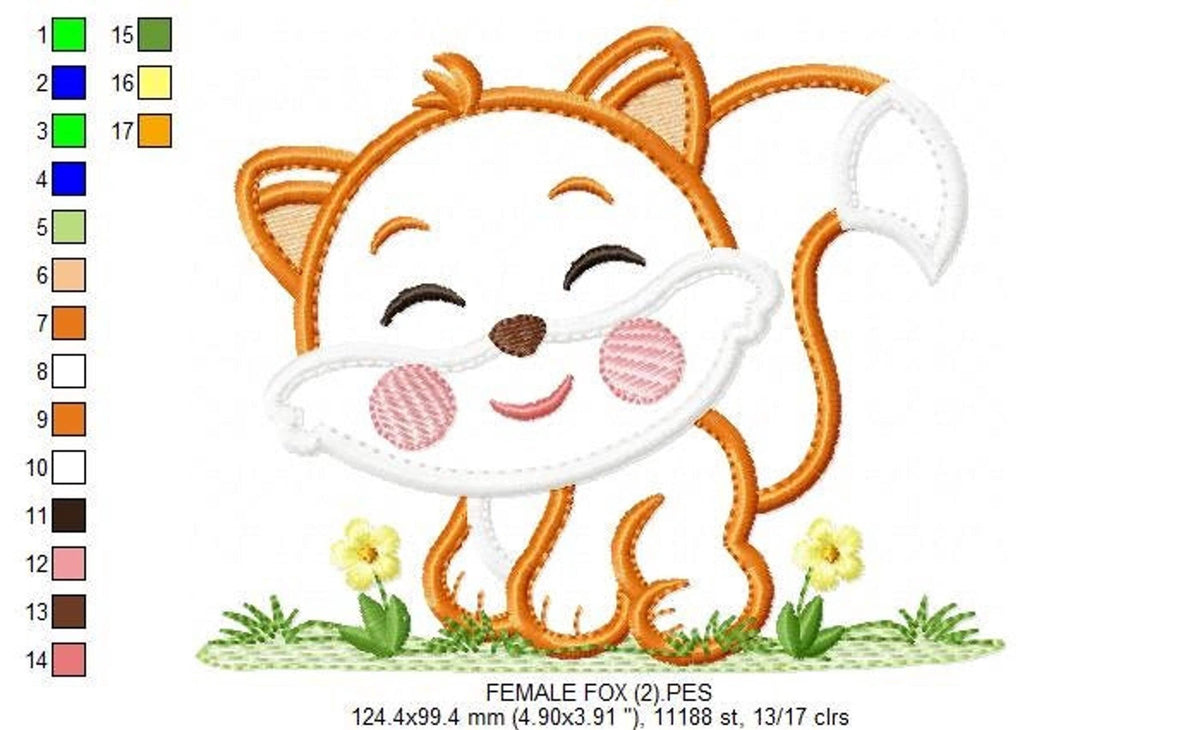 Red Fox Applique Embroidery Design – Woodland Animal Machine File (Instant Download)