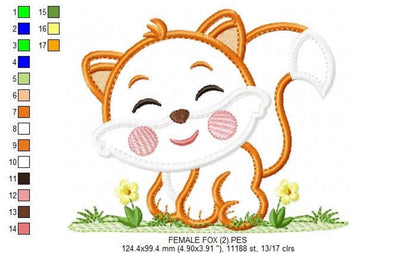 Red Fox Applique Embroidery Design – Woodland Animal Machine File (Instant Download)