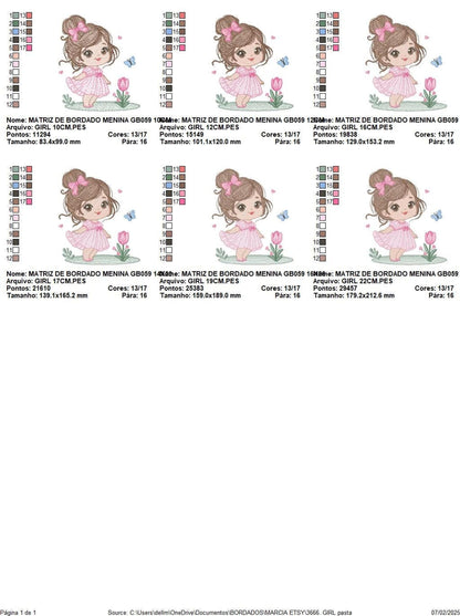 Baby girl embroidery designs - Girl with long hair bun machine embroidery pattern - Princess with flowers file - Instant download pes jef