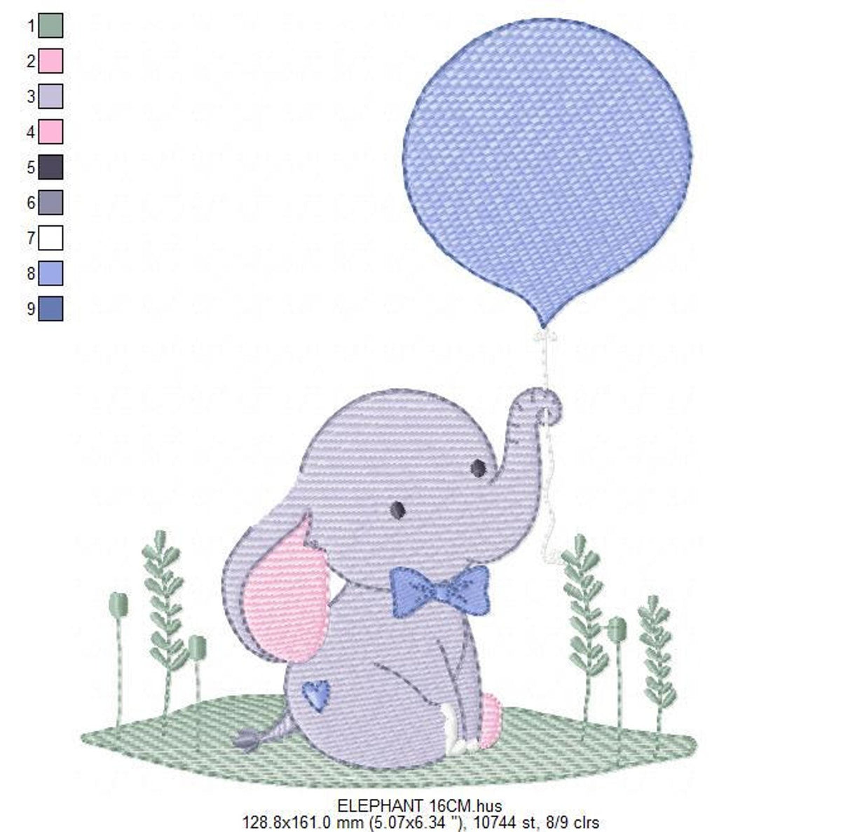 Baby Elephant Embroidery Design – Balloon Machine Pattern (Digital Download)