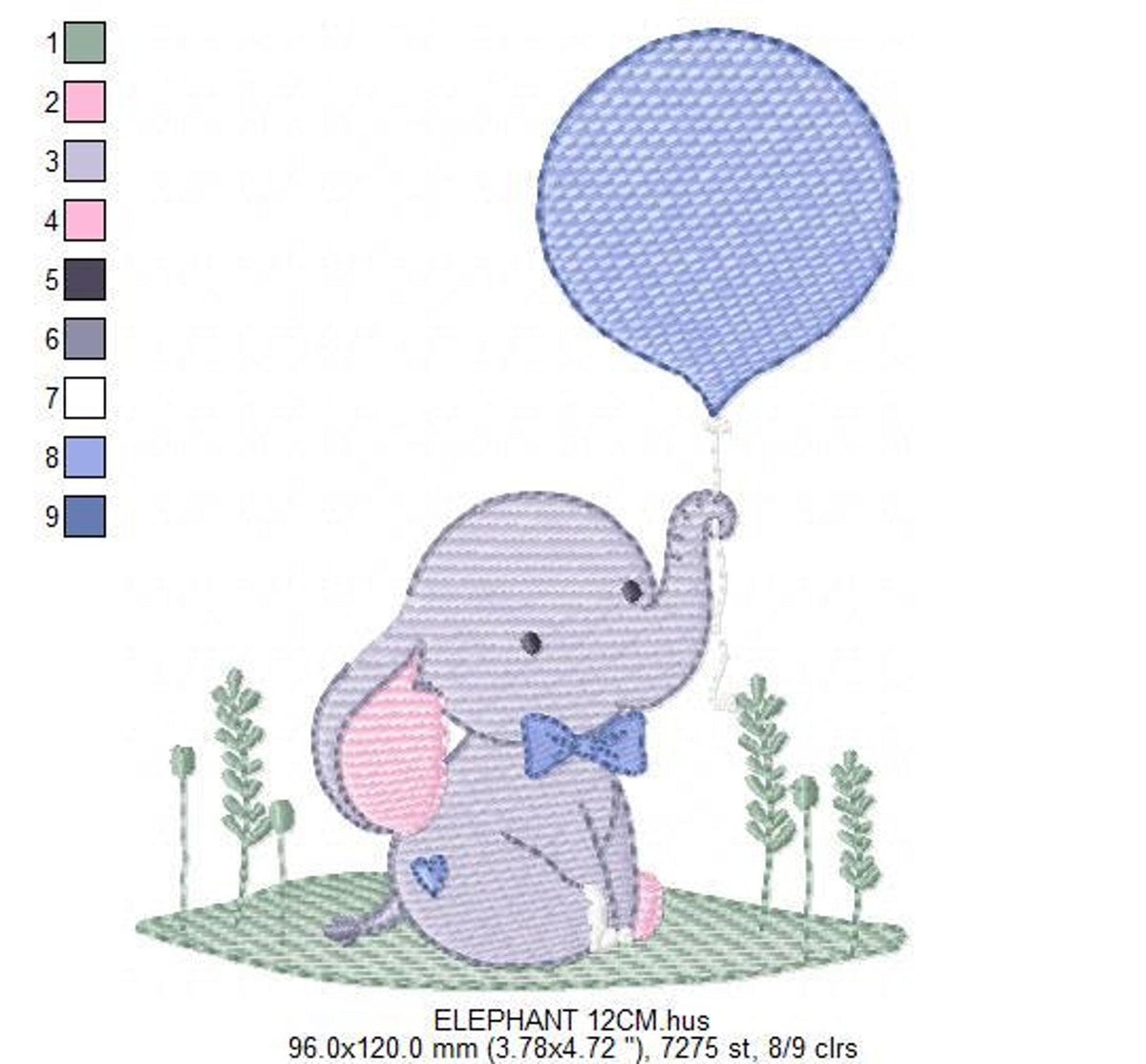 Baby Elephant Embroidery Design – Balloon Machine Pattern (Digital Download)