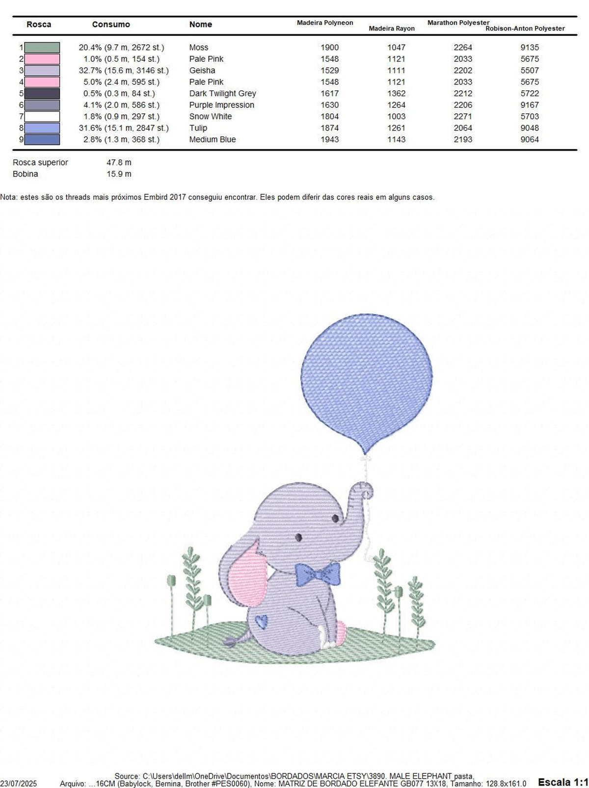 Baby Elephant Embroidery Design – Balloon Machine Pattern (Digital Download)