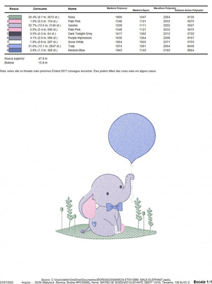 Baby Elephant Embroidery Design – Balloon Machine Pattern (Digital Download)