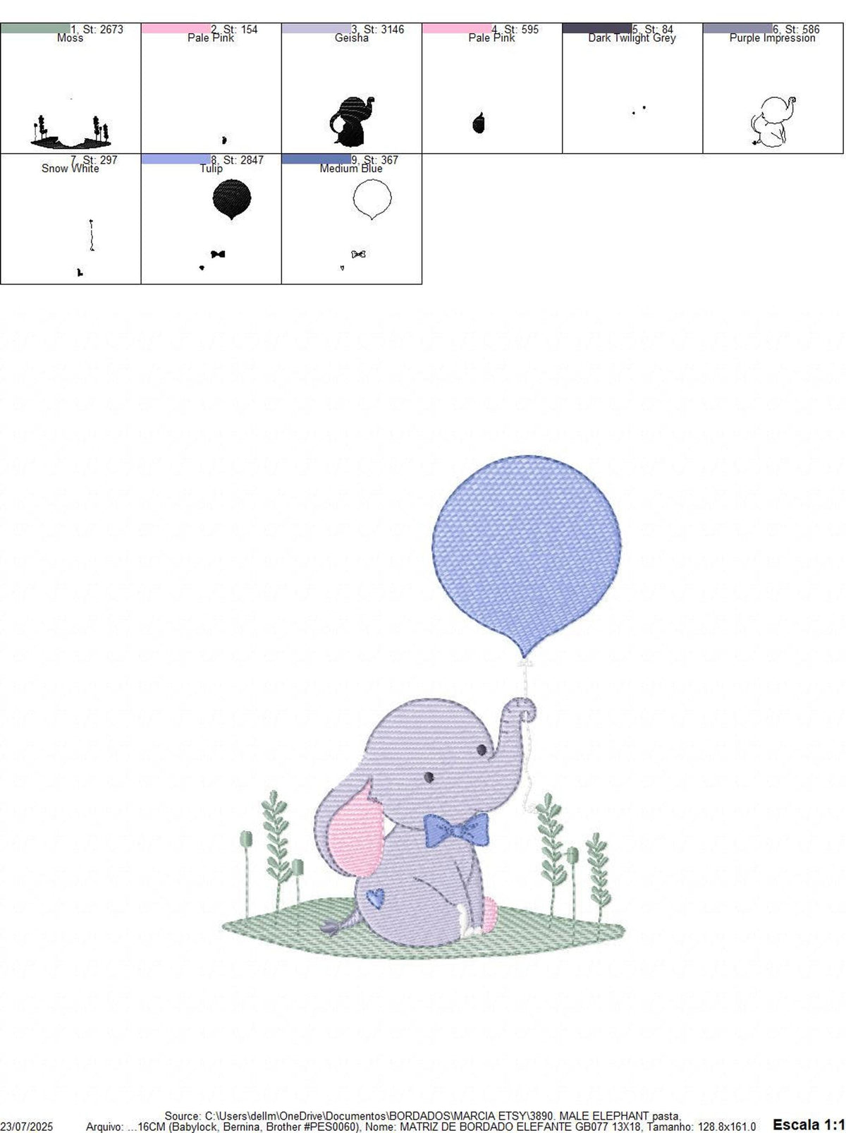 Baby Elephant Embroidery Design – Balloon Machine Pattern (Digital Download)