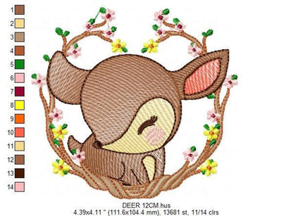 Woodland Deer Embroidery Design – Baby Animal Machine Pattern (Digital Download)