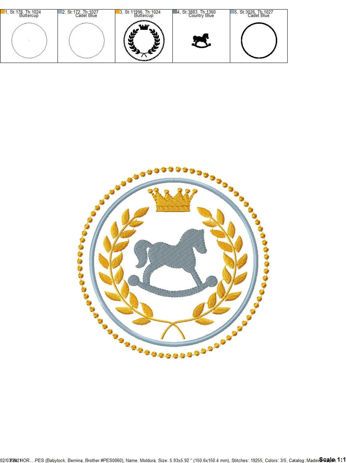 Hoop templates and format icons for the rocking horse embroidery design, machine embroidery design download details and usage notes
