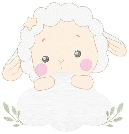 Sheep Cloud Embroidery Design – Newborn Lamb Machine Pattern (Digital Download)