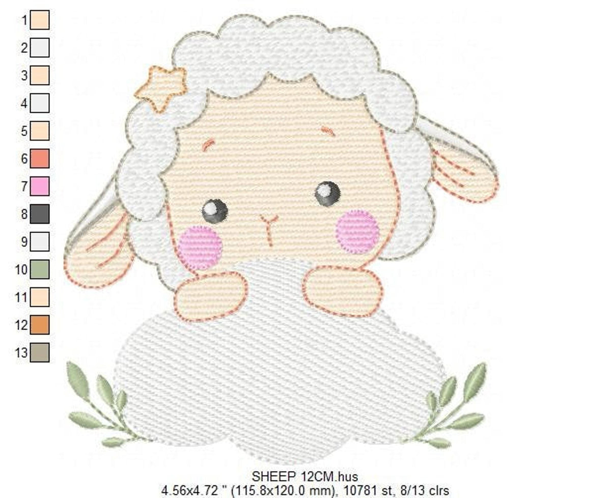 Sheep Cloud Embroidery Design – Newborn Lamb Machine Pattern (Digital Download)