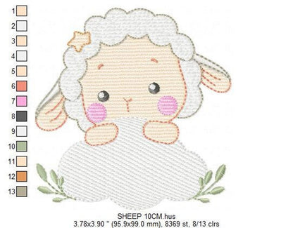 Sheep Cloud Embroidery Design – Newborn Lamb Machine Pattern (Digital Download)