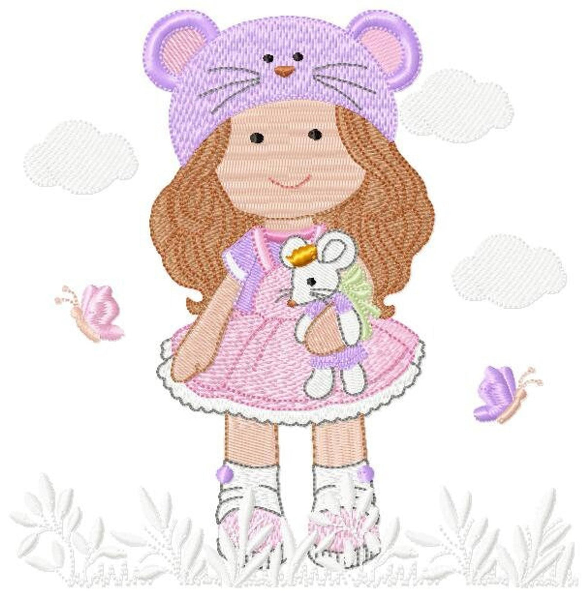 Girl winter hat embroidery design, 4 inch, 5 inch hoop, machine digital file