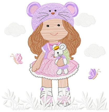 Girl winter hat embroidery design, 4 inch, 5 inch hoop, machine digital file