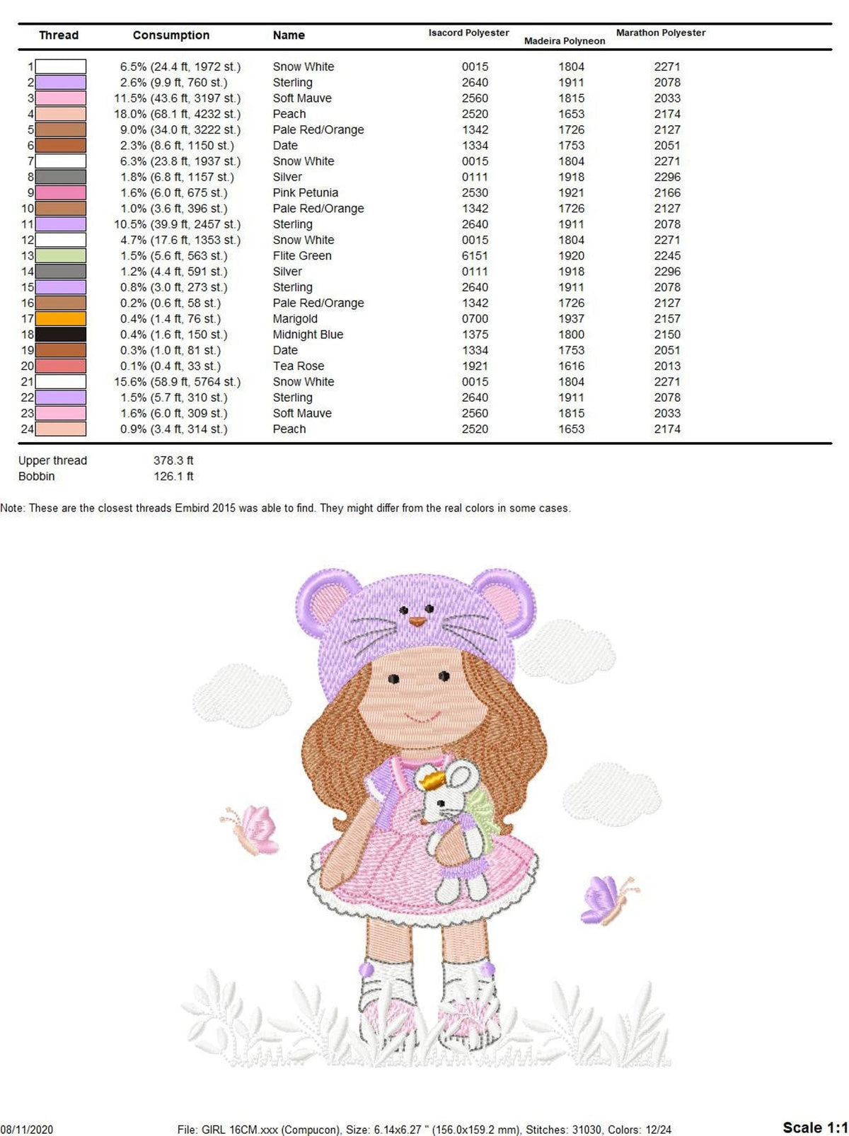 Girl winter hat embroidery design, 4 inch, 5 inch hoop, machine digital file