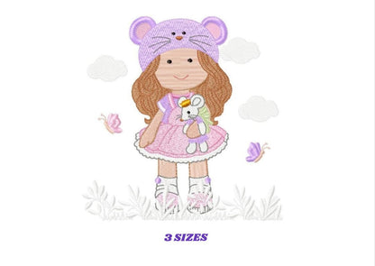 Girl winter hat embroidery design, 4 inch, 5 inch hoop, machine digital file