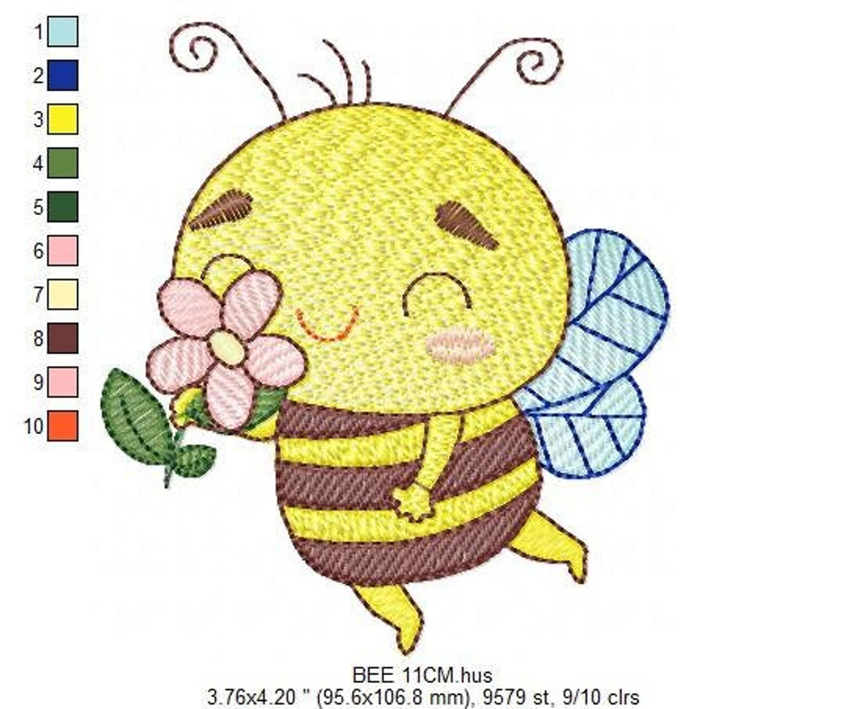 Cute Bee Embroidery Design, rippled pattern, 5 sizes digital file