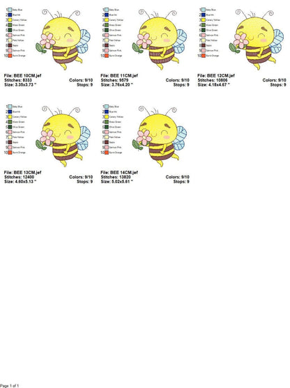 Cute Bee Embroidery Design, rippled pattern, 5 sizes digital file