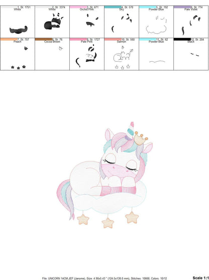 Color stop sequence and numbered layers for sleeping unicorn embroidery design, embroidery order for machine users
