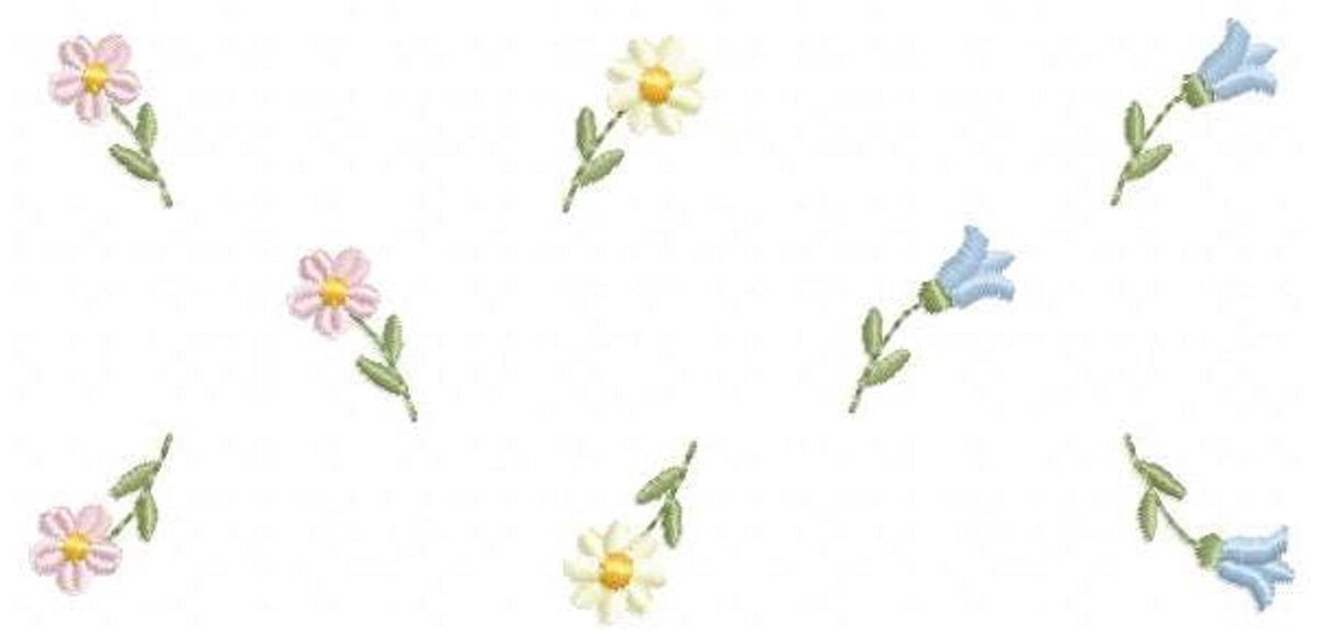 Scattered mini flower and butterfly motifs on white, ready-to-use embroidery machine download accents