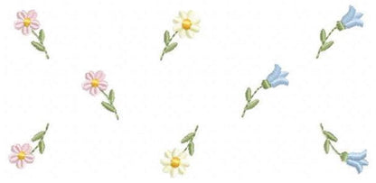 Scattered mini flower and butterfly motifs on white, ready-to-use embroidery machine download accents