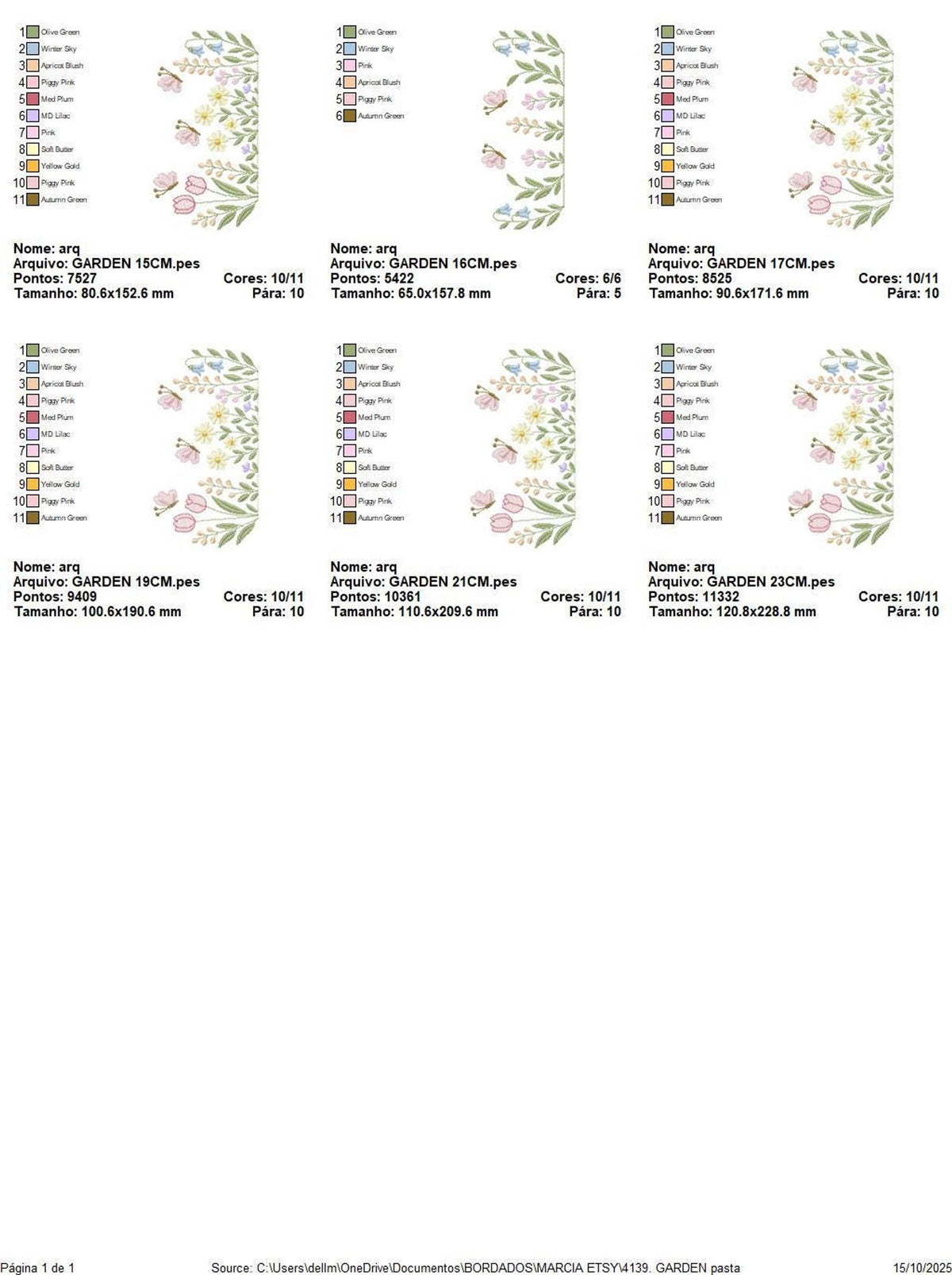 Grid of format preview thumbnails, file list showing included PES embroidery design and other floral embroidery files