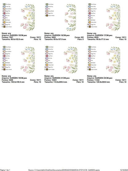 Grid of format preview thumbnails, file list showing included PES embroidery design and other floral embroidery files