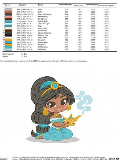 Jasmine embroidery design - Disney Princess machine embroidery patterns - Baby girl file - Instant digital download pes jef dst - Marcia Embroidery