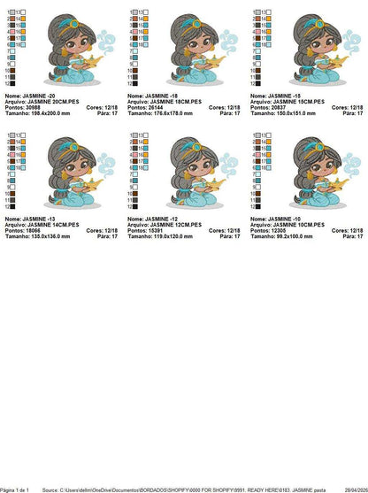 Jasmine embroidery design - Disney Princess machine embroidery patterns - Baby girl file - Instant digital download pes jef dst - Marcia Embroidery