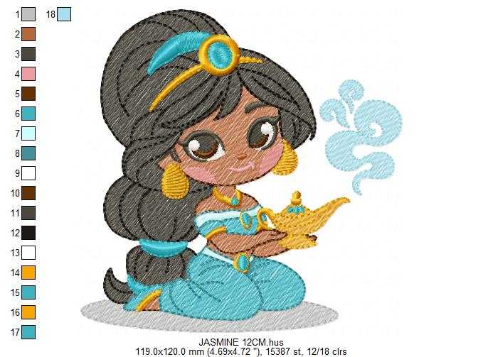 Jasmine embroidery design - Disney Princess machine embroidery patterns - Baby girl file - Instant digital download pes jef dst - Marcia Embroidery
