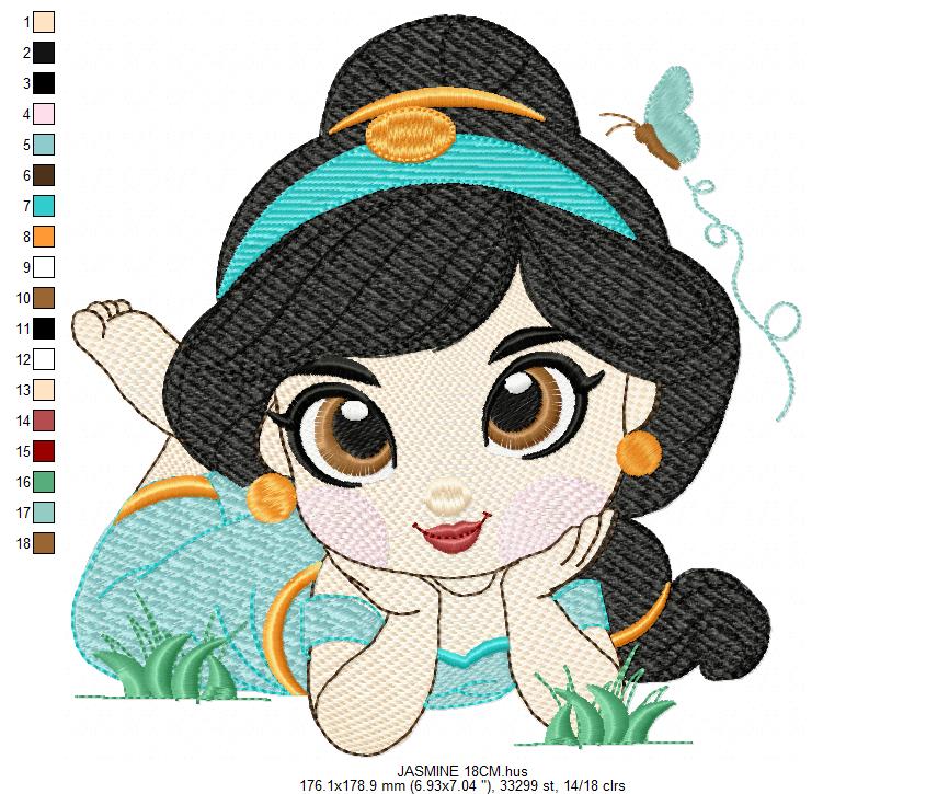 Jasmine embroidery designs - Disney Princess machine embroidery patterns - Baby Girl file - Instant digital download pes jef dst exp hus vp3 - Marcia Embroidery