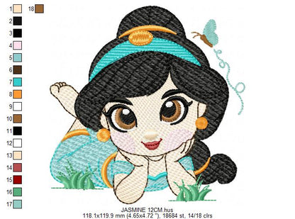 Jasmine embroidery designs - Disney Princess machine embroidery patterns - Baby Girl file - Instant digital download pes jef dst exp hus vp3 - Marcia Embroidery